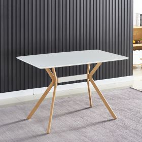 Modern Minimalist StyleDining Table MDF Anti-Scratch Top Metal Shelf Metal Heat Transfer Legs Leveling Feet For Dining Room Kitchen Office Table