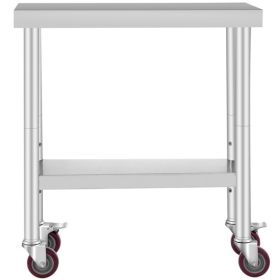 Stainless Steel Commercial Kitchen Work Table 36x24 Inch With 4 Casters (size: 12'' x 30'')