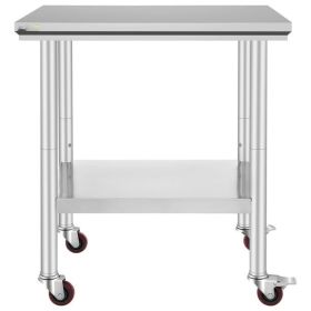 Stainless Steel Commercial Kitchen Work Table 36x24 Inch With 4 Casters (size: 24'' x 30'')